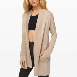 Lululemon sit in lotus wrap in heathered sandlot merino wool cardigan